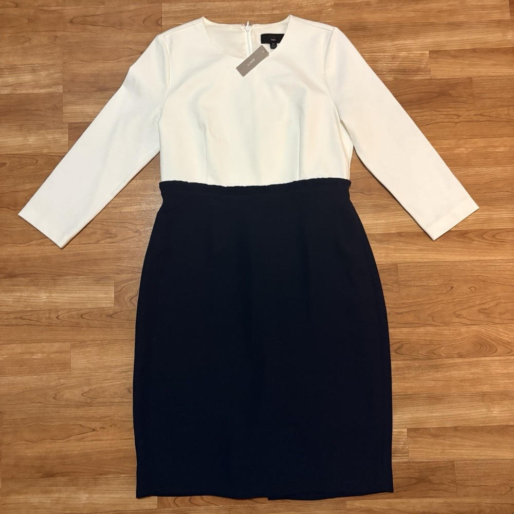 J.Crew 365 Colorblock Sheath Dress Ivory/White top and Navy Blue bottom Size 10